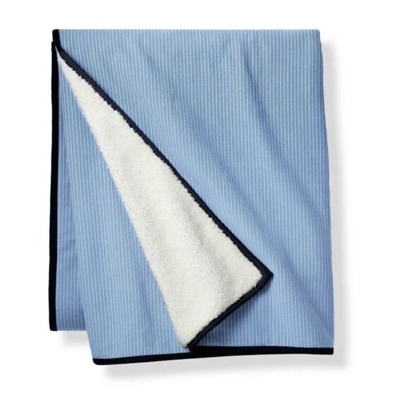 LEVI'S LIGHT BLUE STRIPED SHERPA THROW BLANKET - Picture 1 of 4